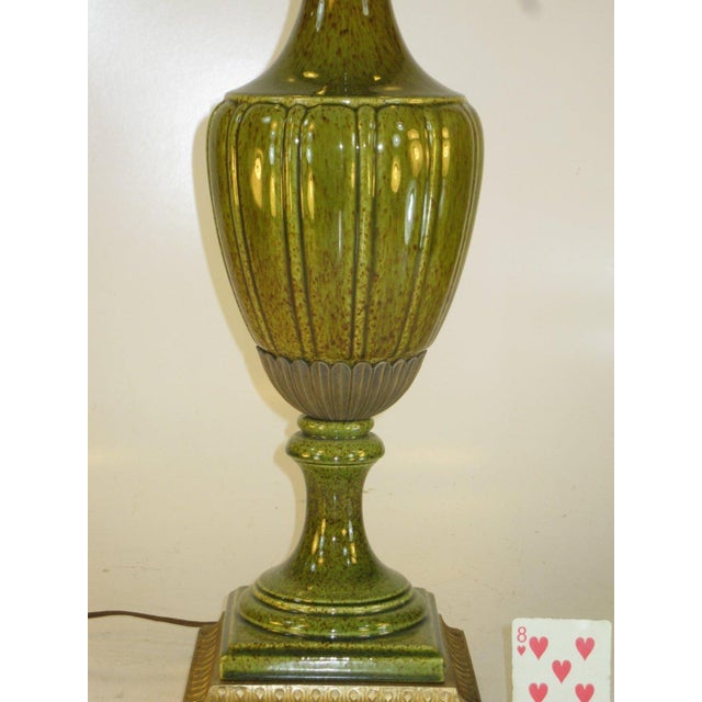 Porcelain Table Lamp, Neoclassical Urn, Hollywood Regency. This lamp features an Olive Green Color with small speckting...