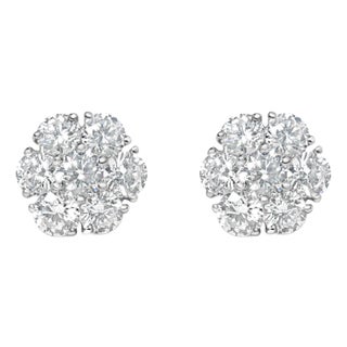 14K White Gold 1 3/4 Cttw Lab Grown Diamond Floral Cluster Composite Stud Earrings (G-H Color, VS2-S For Sale
