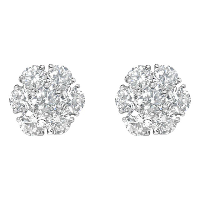 14K White Gold 1 3/4 Cttw Lab Grown Diamond Floral Cluster Composite Stud Earrings (G-H Color, VS2-S For Sale