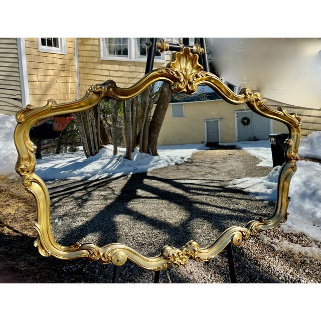 1980s 1980s Rococo Revival Wall Mirror French Gilt Gold Shellwork & Scrolls 43" Wide For Sale - Image 5 of 7