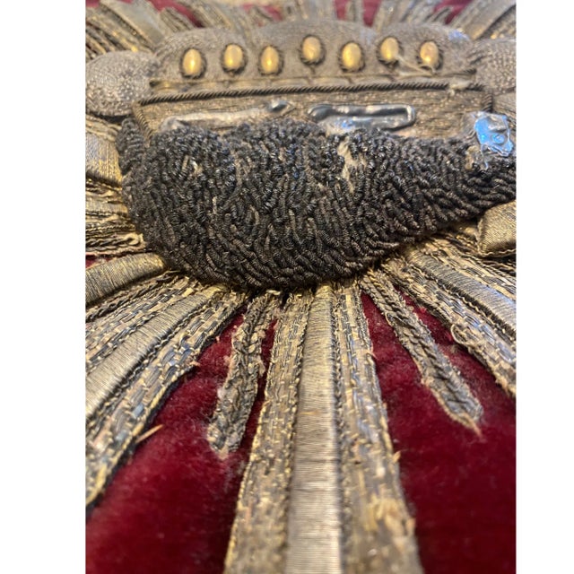 19th-Century Ecclesiastical Velvet Pillow With Agnus Dei Bullion Embroidery For Sale - Image 13 of 18