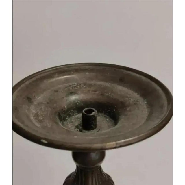 Metal Vintage Bronze Altar Style Candle Holders- A Pair For Sale - Image 7 of 9