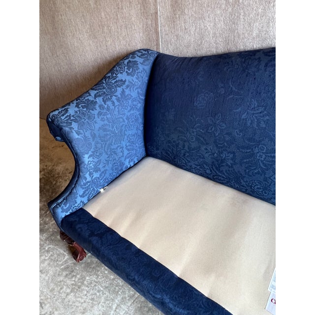 Vintage Conover Sapphire Blue Chippendale Style Camelback Settee Sofa For Sale - Image 4 of 15