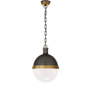 Large Hicks Pendant Light in Bronze and Glass by Thomas Obrien For Sale