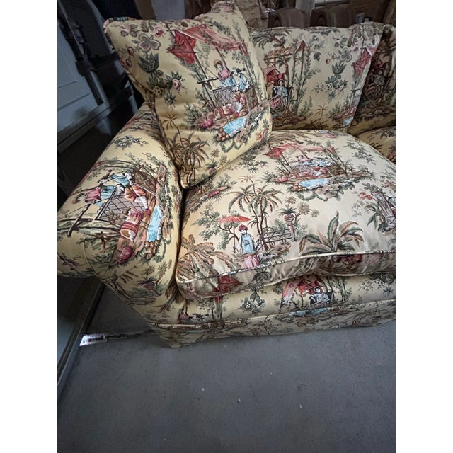 Chinoiserie Vintage Chinoiserie Theme Upholstered Loveseat For Sale - Image 3 of 3