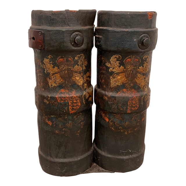 Antique English 19th Century Armorial Leather Fire Buckets, Pair For Sale