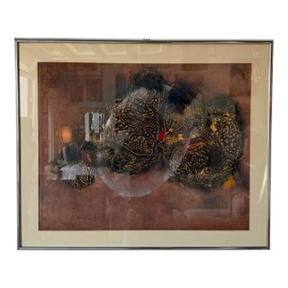 1979 Vintage Mevarezilo “Cosmología Igneri #2” Mixed Textured Expressionist Abstract Painting For Sale