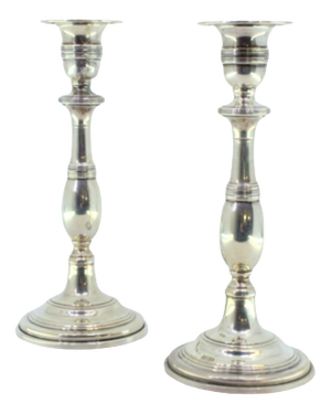 Plain Silver Candlesticks with Friezes on the Circular Bases, Set of 2