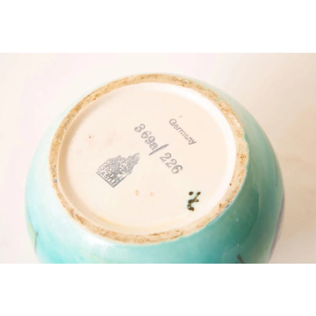 Art Deco Signed Rare Grete Marks Bauhaus Ceramic Bowl, Vessel or Vase Turquoise, Blue, Yellow For Sale - Image 9 of 10