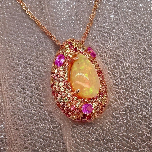 Metal Natural Ethiopian Opal Sapphire Necklace 14k Gold 11.5 TCW GIA Certified For Sale - Image 7 of 18
