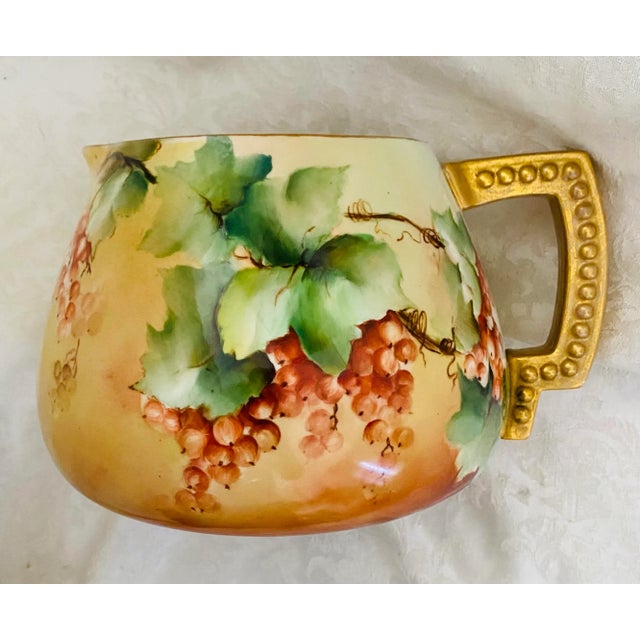 Victorian Late 19th Century Antique Hand Painted Cranberries Cider Cabinet Pitcher Attributed to Limoges For Sale - Image 3 of 13