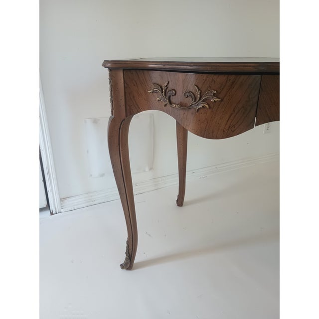 Vintage French Walnut Leather Top Long Desk For Sale - Image 12 of 17