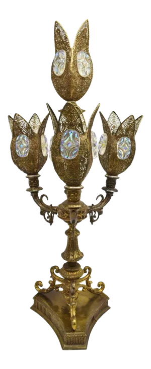 Mid-Century Prism Filigree Flower Four Light Table Lamp