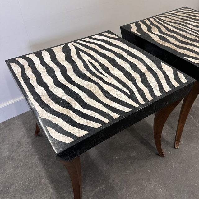 Italian Zebra Inlaid Tessellated Stone Tables with Refined Curv, Set of 2 For Sale - Image 11 of 16