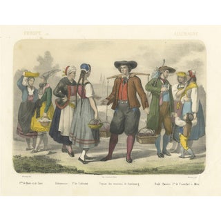 After Fossey, German Regional Costumes, Bavarian and Saxon Figures, 1845, Lithograph For Sale