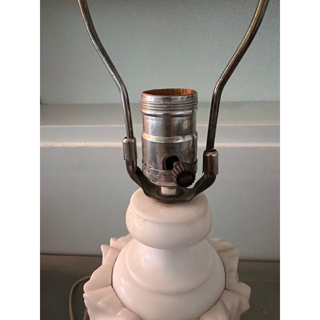 Mid 20th Century Vintage Carved Alabaster Urn Table Lamp With Floral Garland For Sale - Image 5 of 9