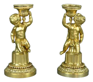 Mid-19th Century Louis XVI Gilt Bronze Candleholders, Set of 2