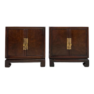 Pair of Tai Ming Burl Wood Nightstands by Drexel, Asian Modern Style, 1970s For Sale