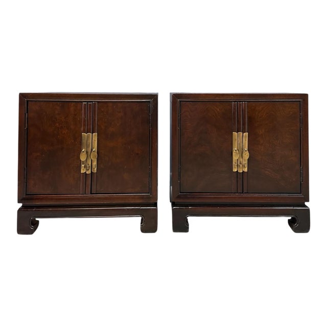 Pair of Tai Ming Burl Wood Nightstands by Drexel, Asian Modern Style, 1970s For Sale