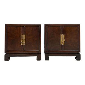 Pair of Tai Ming Burl Wood Nightstands by Drexel, Asian Modern Style, 1970s