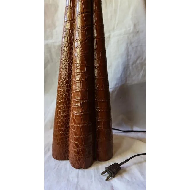 1940s 1940s Table Lamp Embossed Leather and Brass Attributed to Paul Dupré-Lafon For Sale - Image 5 of 11