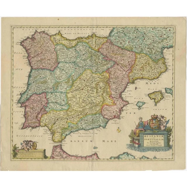 Antique Map of the Iberian Peninsula with Two Decorative Cartouches For Sale - Image 6 of 6
