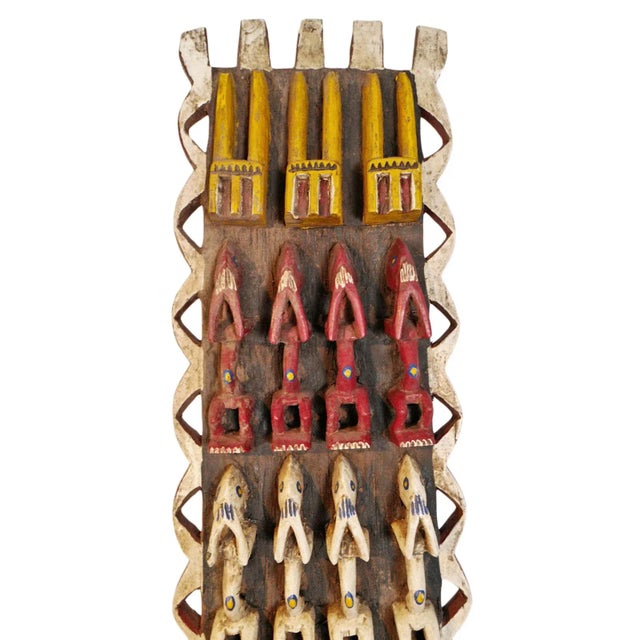 Vintage Colorful Burkina Faso Mali Mask on Stand For Sale In Los Angeles - Image 6 of 10