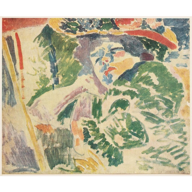 An excellent period offset lithograph, print, of painting "The Woman at the Transatlantique" (1907) by French artist,...