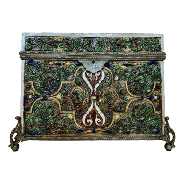 19th Century Majolica Nasrid Moorish Style Palissy Lidded Box Casket / Attributed Thomas Sargent For Sale