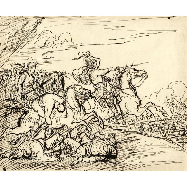 John Grant, Cavalry Battlefield Scene, Mid-19th Century, Pen & Ink Drawing For Sale - Image 4 of 4