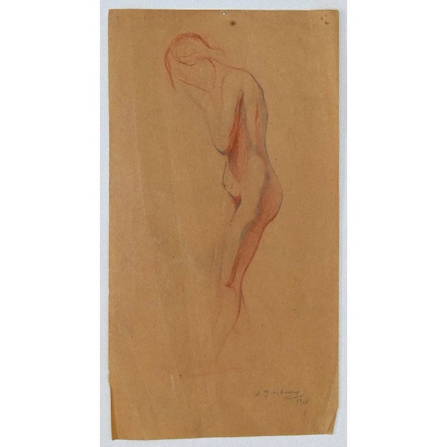 Woman's Figure is an original pencil and pastel drawing realized by D. Ginsbourg in 1916. Hand-signed by the artist on the...