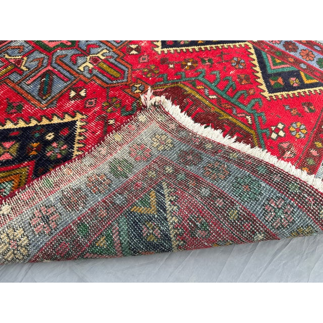 Ruby Red 1940s Vintage Caucasian Hand-Knotted Wool Rug For Sale - Image 8 of 8