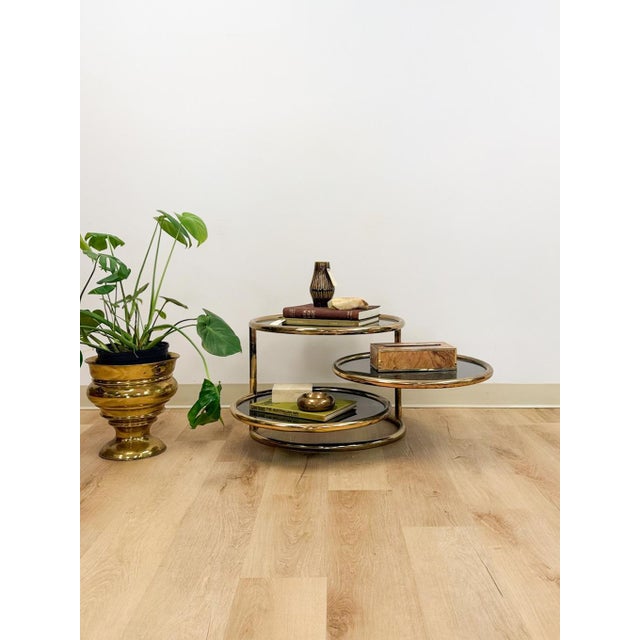 Metal Milo Baughman Style Tubular Chrome Swivel Coffee Table Smokey Glass MCM For Sale - Image 7 of 13