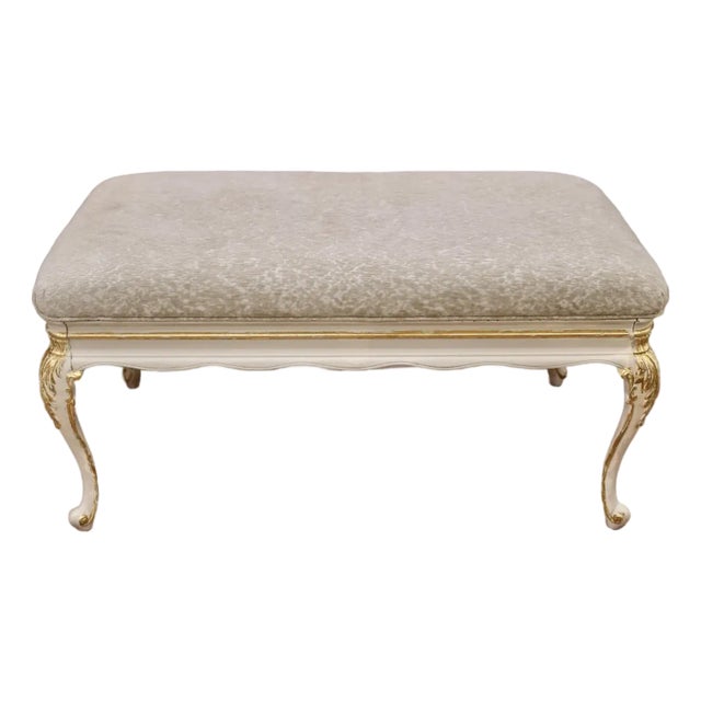 Vintage Giltwood Gold Leaf Newly Upholstered Bench For Sale