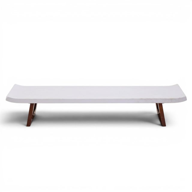 Wood Paul Frankl for Johnson Furniture Company Mid Century Cork and Mahogany Coffee Table Bench For Sale - Image 7 of 9