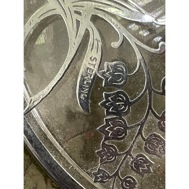 Traditional Vintage Mid 20th Century Marked Sterling Silver Overlay Footed Glass Compote With Lid in Lily of the Valley Pattern For Sale - Image 3 of 9