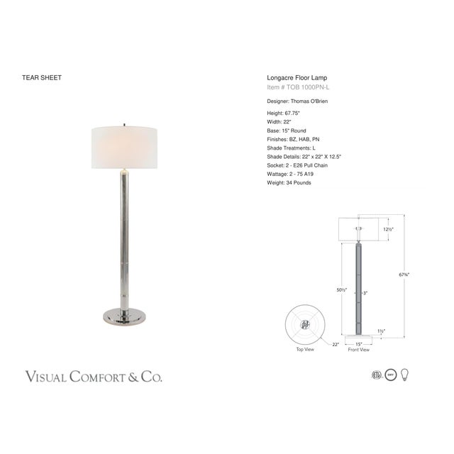 Thomas O'Brien by Visual Comfort Signature Longacre Floor Lamp in Polished Nickel with Linen Shade Designer: Thomas...