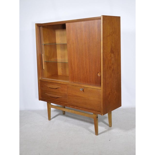 Mid-Century Modern Teak Highboard with Glass Display Case and Sliding Door, 1960s For Sale - Image 11 of 15
