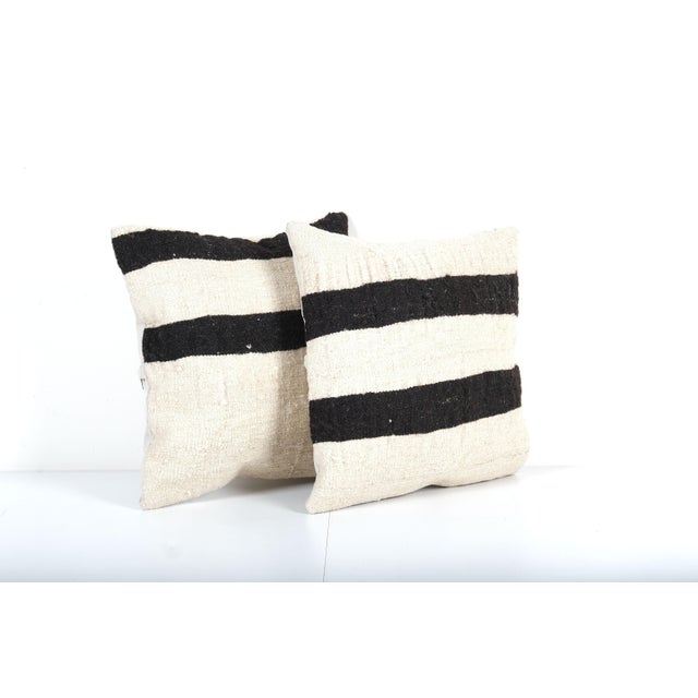 Turkish Hemp Kilim Pillow Cover - A Pair Elevate your home decor with these exquisite 16" x 16" pillow covers crafted from...