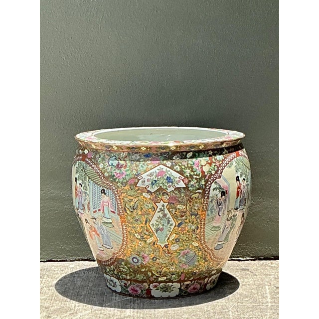 Ceramic Vintage Chinese Rose Famile Large Planter For Sale - Image 7 of 17