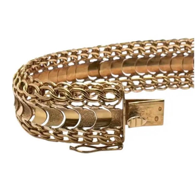 18k Yellow Gold Italian Mesh Bracelet Vintage For Sale - Image 4 of 9