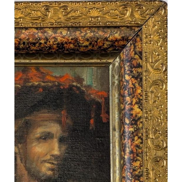 Antique French Style Oil on Canvas Miniature Portrait of a Man in Historical Costume For Sale In Portland, ME - Image 6 of 9