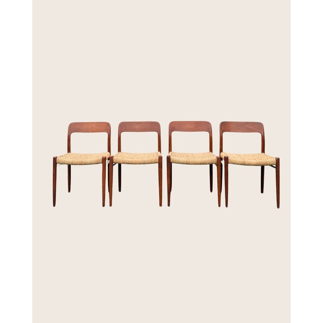 Brown Vintage Model 75 Teak Dining Chairs by Niels Otto Møller, 1960s, Set of 4 For Sale - Image 8 of 8