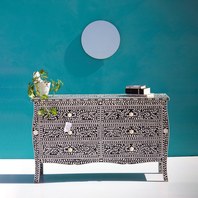 Not Yet Made - Made To Order French-Inspired Arabesque Inlay Six-Drawer Chest – Black by House of Jaipur For Sale - Image 5 of 6