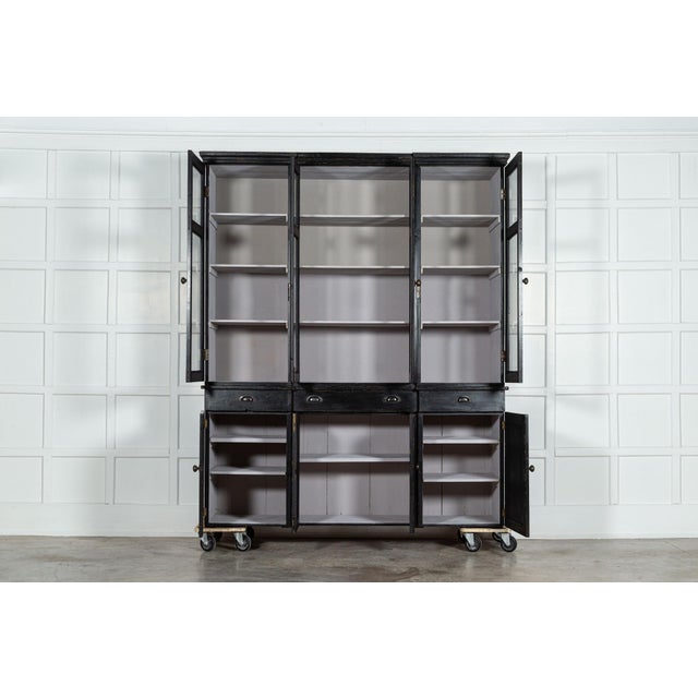 19th Century English Ebonised Pine Breakfront Housekeepers Cabinet For Sale - Image 11 of 14