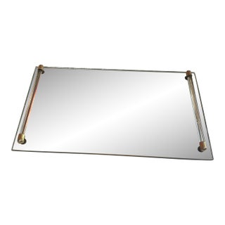 1970s Mirrored Glass Decorative Tray With Lucite Handles and Brass Accents For Sale