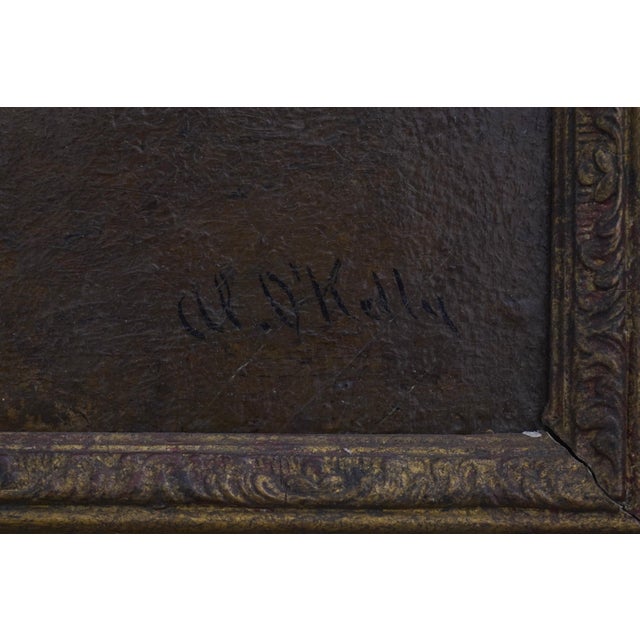 Paint Vintage Aloysius O’kelly Oil on Canvas Painting of Man by Fireplace - Signed For Sale - Image 7 of 11