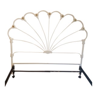 French Elliott's White Iron Brass Full Sunburst Queen Headboard For Sale