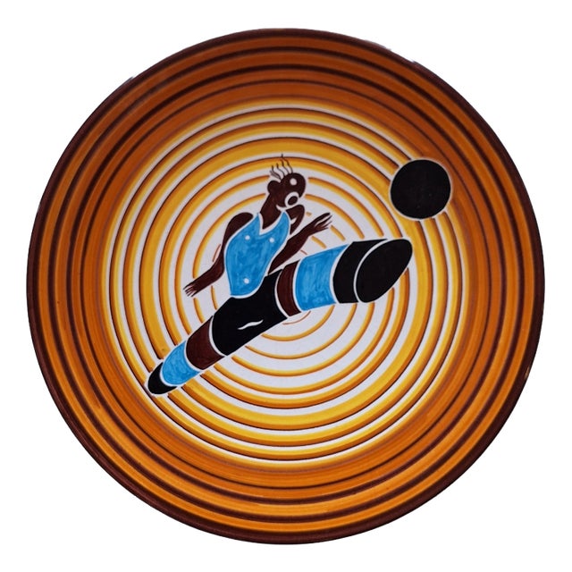Futurist Footballer Plate by Dante Baldelli for Rometti Ceramiche, Italy, 1970 For Sale
