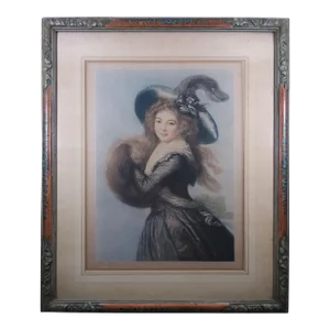 1910s Arthur B Brook Mezzotint Print of Madame Molé-Reymond With Muff